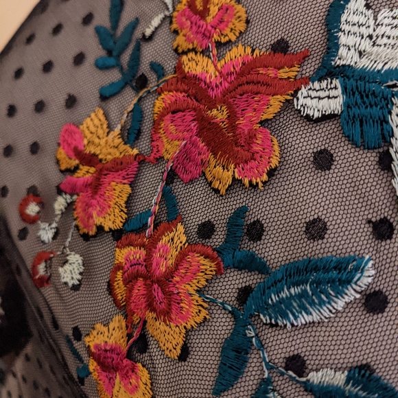 Embroidered Multi-color Flower Mesh Top - Picture 2 of 4